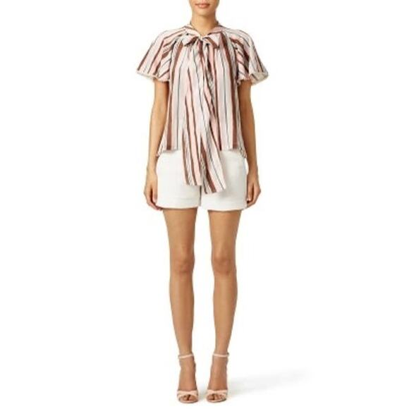 RAOUL Pink Brown Striped Printed 100% Silk Tie Neck Woven Raffaella Blouse Size2 - Picture 1 of 11